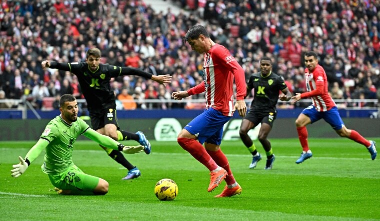 Atletico Madrid's Alvaro Morata scores against Almeria | AFP