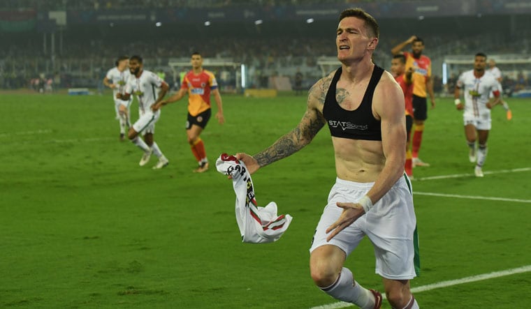 ATK Mohun Bagan's Slavko Damjanovic after scoring his side's first goal | Salil Bera