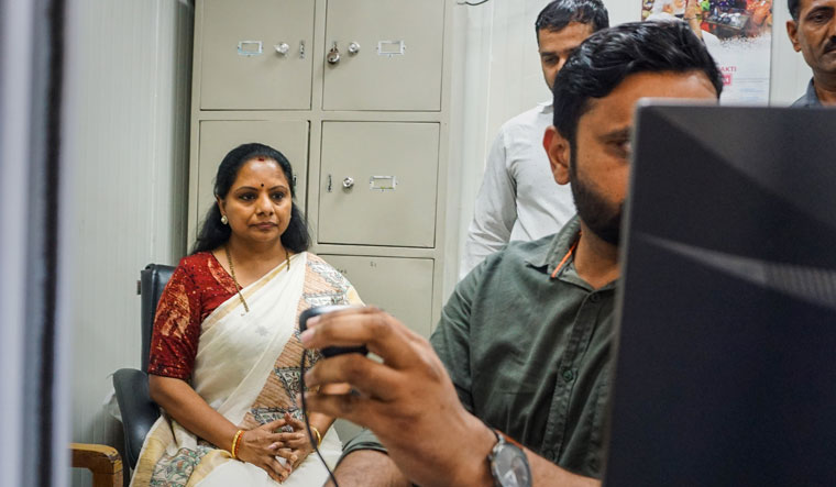 BRS MLC K. Kavitha at the Enforcement Directorate (ED) office in Delhi | PTI