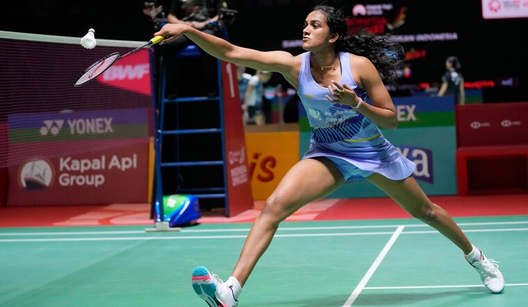 India's Pusarla V. Sindhu plays against Taiwan's Tai Tzu Ying during their women's singles second round match at Indonesia Open badminton tournament at Istora stadium in Jakarta, Indonesia, Thursday, June 15, 2023. (AP Photo/Dita Alangkara)