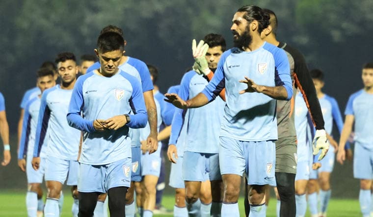 The Indian football team during a practice session ahead of the opener against Australia in the AFC Asian Cup, in Qatar | via X