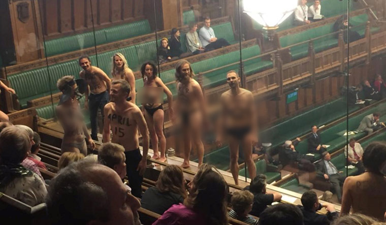 Naked protesters interrupt Brexit debate in the House of Commons