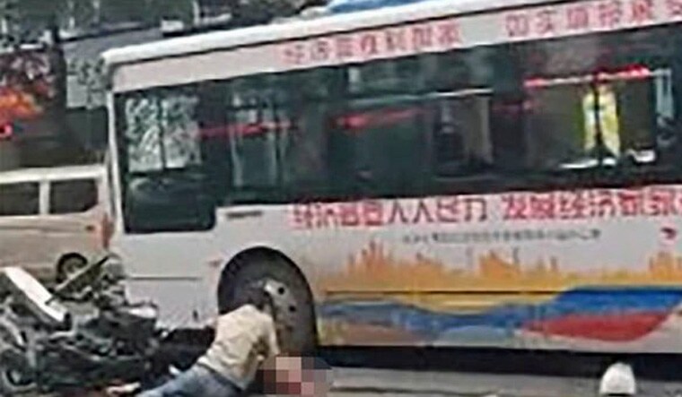 The bus in China that was hijacked and crashed into pedestrians