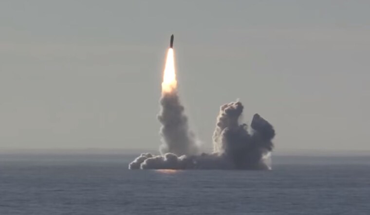 The Bulava missile is capable of carrying 10 warheads of 150 kilotonnes each to a distance of 10,000 kilometres