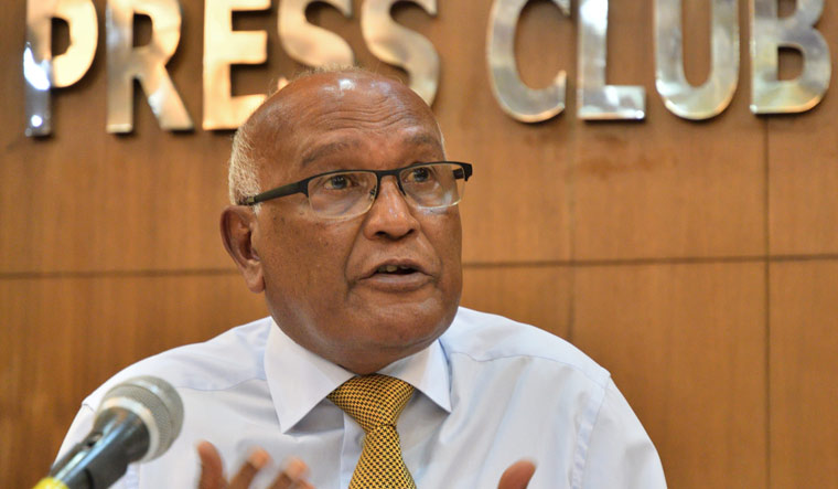 Ahmed Naseem, former Maldives foreign minister and a leader of the opposition MDP, speaks during a press conference at Press Club of India in New Delhi | Sanjay Ahlawat