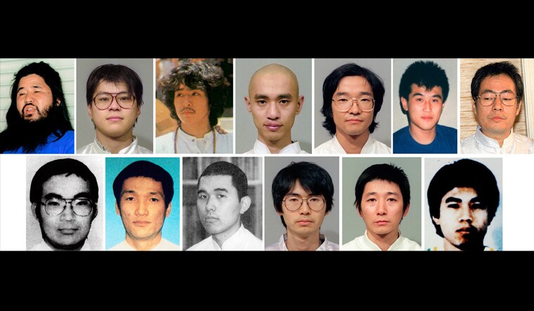 13 members of the Aum Shinrikyo doomsday cult hanged who were hanged in July 2018 for crimes committed in the 1990s, culminating in sarin nerve gas attack on the Tokyo subway that killed 13 people and sickened thousands. They are, from top left, leader Shoko Asahara, Tomomasa Nakagawa, Yoshihiro Inoue, Tomomitsu Niimi, Seiichi Endo, Masami Tsuchiya and Kiyohide Hayakawa. From left at bottom are Masato Yokoyama, Yasuo Hayashi, Toru Toyoda, Kenichi Hirose, Kazuaki Okasaki and Satoru Hashimoto | AP
