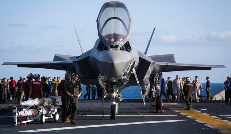 A F-35B being prepared for launch from the USS Essex ship | US Marine Corps