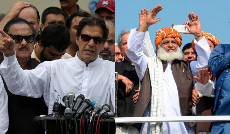 A collage of Pakistan PM Imran Khan (Reuters) and Maulana Fazlur Rahman (AFP)