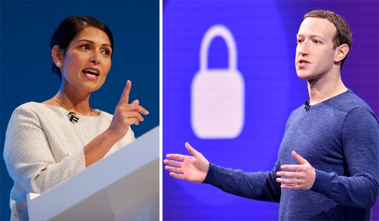 UK Home Secretary Priti Patel (L), Facebook CEO Mark Zuckerberg (R) | AP, AFP