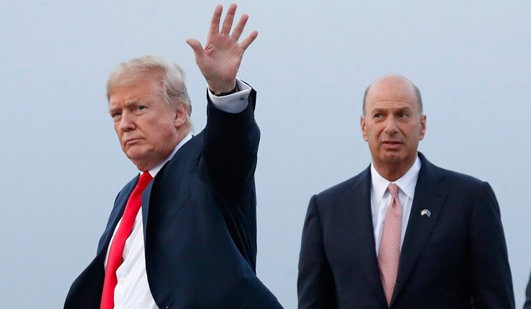 File photo: US President Donald Trump and Gordon Sondland, the U.S. ambassador to the European Union, at Melsbroek Air Base, in Brussels, Belgium in 2018 | AP