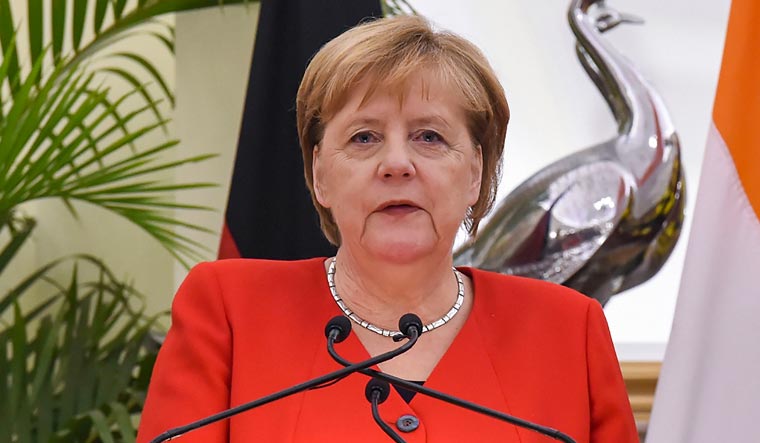 German chancellor Angela Merkel speaks during a joint press conference with Prime Minister Narendra Modi at Hyderabad House in New Delhi, Friday, Nov. 1, 2019 | PTI