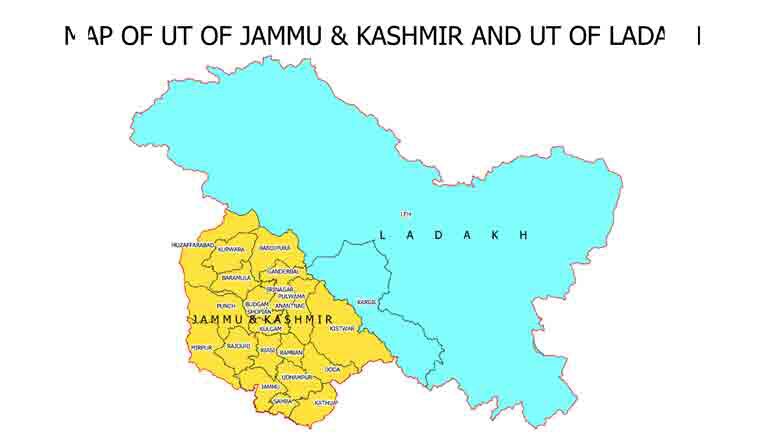 A map of the newly formed UTs of Jammu and Kashmir and Ladakh