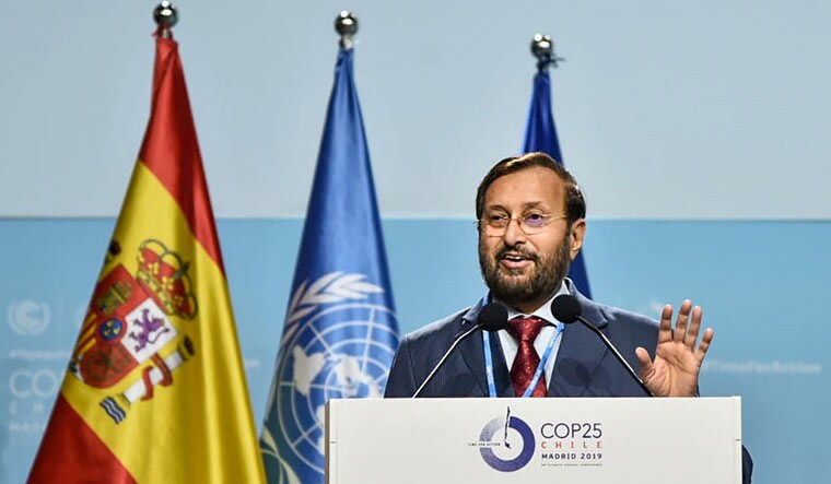  Union Minister for Environment, Forest & Climate Change and Information & Broadcasting Prakash Javadekar delivers India's statement at UNFCCC COP25 | PTI