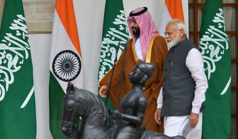 Prime Minister Narendra Modi with Saudi Crown Prince Mohammed bin Salman at Hyderabad House in New Delhi on February 20 | Arvind Jain