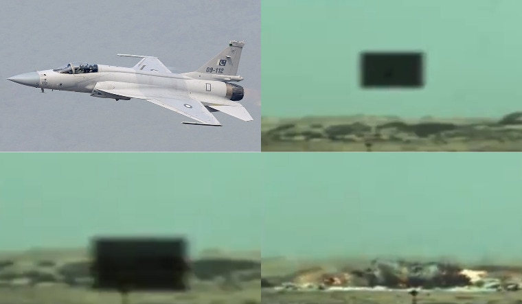 A collage of a JF-17 along with screengrabs of the 'smart weapon' test by the Pakistan Air Force; note the black box obscuring the weapon