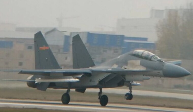 A screengrab of a J-16 fighter of the People's Liberation Army Air Force purportedly carrying the PL-15 missile