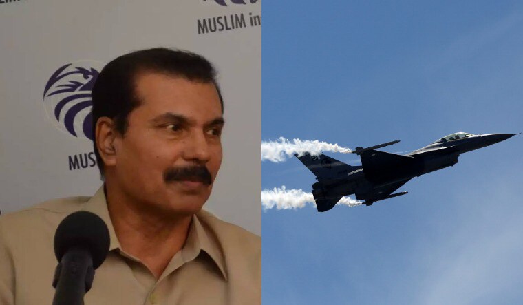 A collage of former air marshal Shahid Latif (Facebook handle of Shahid Latif) and a Pakistan Air Force F-16 (Reuters)