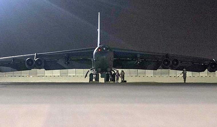 B-52H Stratofortress assigned to the 20th Expeditionary Bomb Squadron is parked on the ramp at Al Udeid Air Base, Qatar | AP