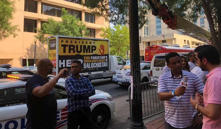 Displays erected by Baloch activists outside the Capital One Arena in Washington DC where Pakistan Prime Minister Imran Khan was to address the Pakistani expatriate community | Twitter handle of Baloch Republican Party Media Cell