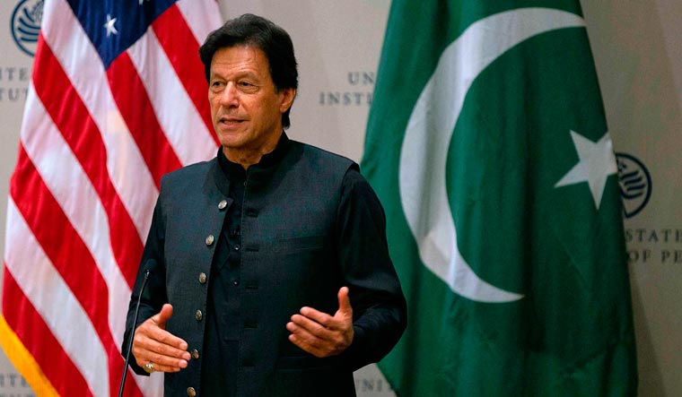 Pakistan Prime Minister Imran Khan speaks at the United States Institute of Peace (USIP) in Washington, DC | AFP