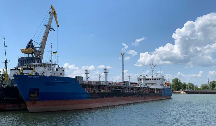 The Nika Spirit formerly named the Neyma, detained by Ukrainian security services in the port of Izmail, Ukraine in this handout picture | Via Reuters
