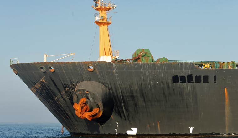 Iranian oil tanker Grace 1 is seen removed as it sits anchored after the Supreme Court of the British territory lifted its detention order, in the Strait of Gibraltar | Reuters