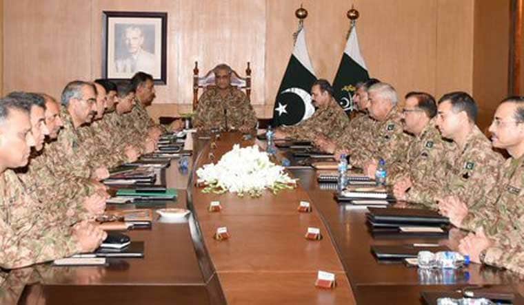 Pakistan Army chief General Qamar Javed Bajwa addressing the Corps Commanders Conference at Rawalpindi | Image courtesy: DG ISPR Twitter