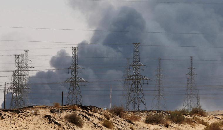 Smoke is seen following a fire at an Aramco factory in Abqaiq, Saudi Arabia, September 14, 2019 | Reuters
