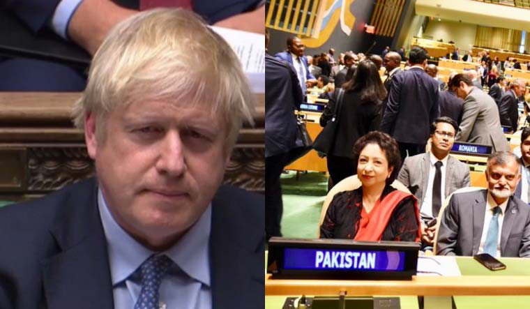 A collage of British PM Boris Johnson (file) and Maleeha Lodhi (official Twitter handle)