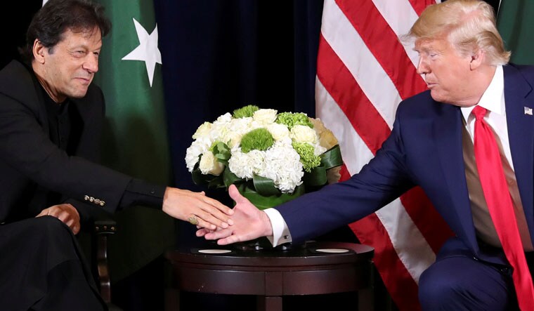 US President Donald Trump greets Pakistan's Prime Minister Imran Khan during a bilateral meeting on the sidelines of the annual United Nations General Assembly in New York City | Reuters