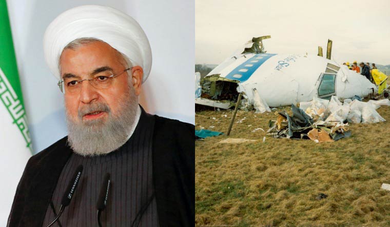 A collage of Iran President Hassan Rouhani (Reuters) and wreckage of Pan Am 103 (FBI)