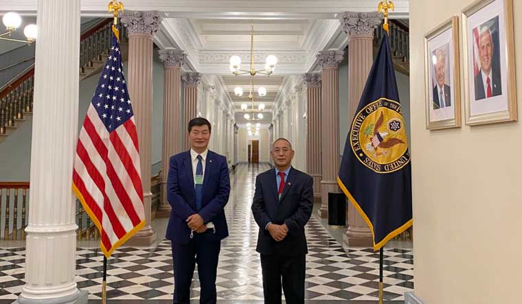 Sikyong Dr. Lobsang Sangay (left) and Representative Ngodup Tsering inside the White House | Central Tibetan Administration