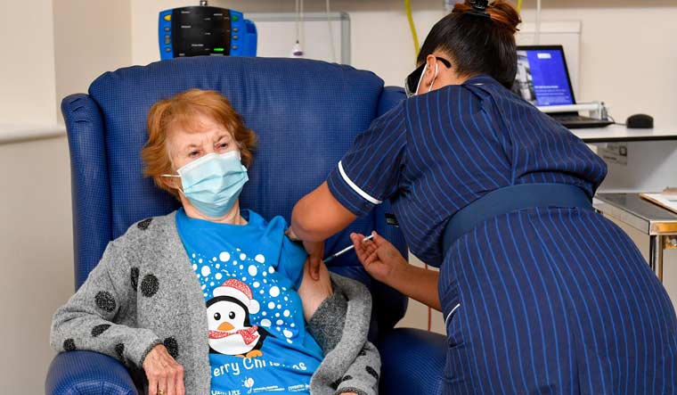 Margaret Keenan being administered the vaccine | Reuters