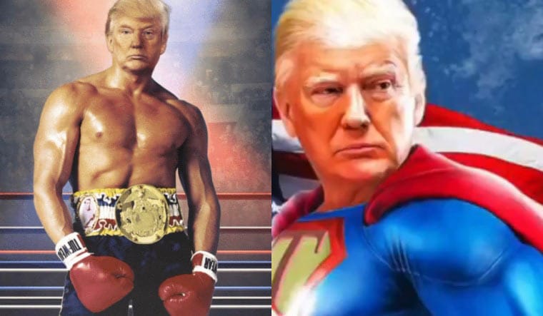 The photoshopped image of Donald Trump as Rocky Balboa and screengrab of him as Superman | Twitter handle of Donald Trump