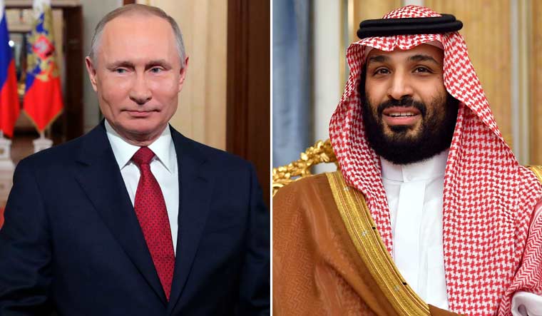 Russian President Vladimir Putin and Saudi Arabia's Mohammed bin Salman
