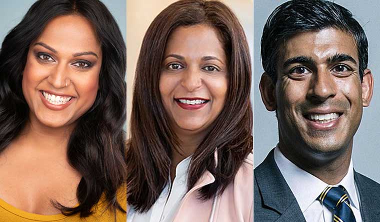 Actor Aneesh Sheth | File image; GAP CEO Sonia Syngal, UK Finance Minister Rishi Sunak | Wikimedia Commons