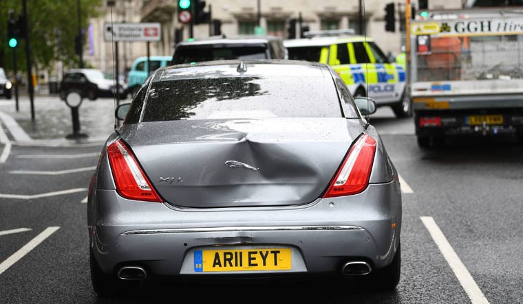 Boris Johnson's car damaged from the rear after a security detail Land Rover bumped into it | AP