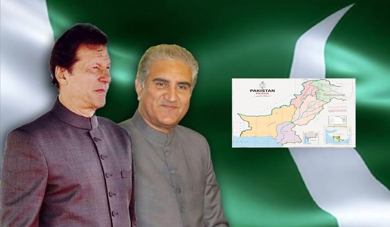 Pakistan Prime Minister Imran Khan and Foreign Minister Shah Mahmood Qureshi and the new political map of Pakistan | Qureshi's Twitter, Radio Pakistan 