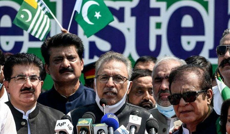Pakistan President Arif Alvi speaking at the Islamabad rally | Associated Press of Pakistan