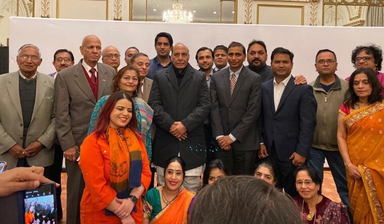 (File) Members of the Overseas Friends of the BJP with Defence Minister Rajnath Singh | Via Twitter