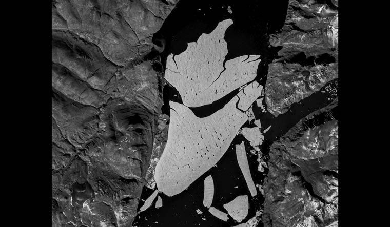 In this image proved by the European Space Agency, ESA, showing the glacier section that broke off the fjord called Nioghalvfjerdsfjorden | European Space Agency via AP