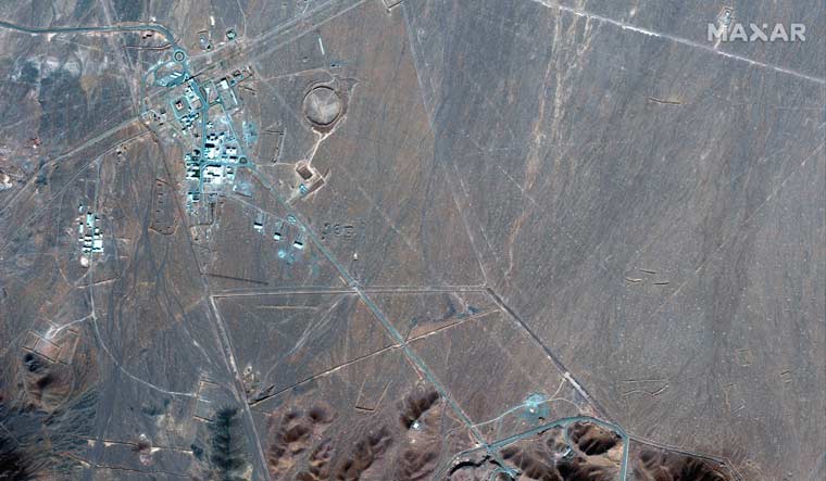 This Nov. 4, 2020, file satellite photo by Maxar Technologies shows Iran's Fordo nuclear site. Iran has told international nuclear inspectors it plans to enrich uranium up to 20% at its underground Fordo nuclear facility, a technical step away from weapons-grade levels, as it increases pressure on the West over its tattered atomic deal. (Maxar Technologies via AP, File)

