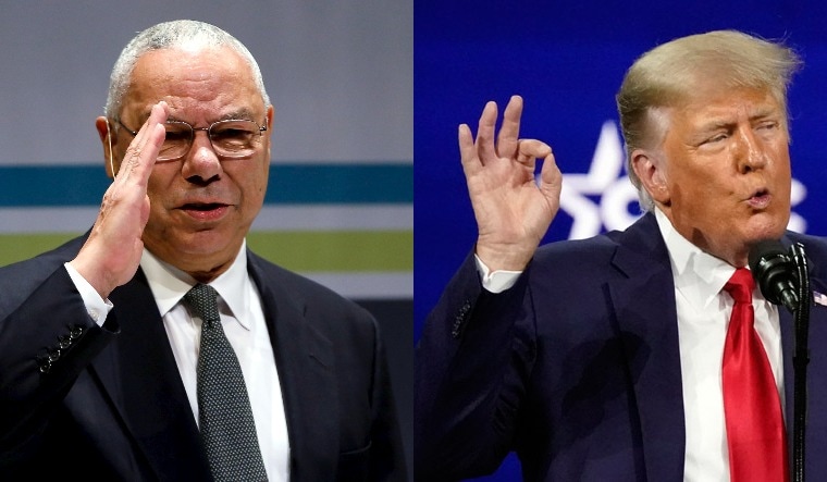 A collage showing Colin Powell (Reuters), on left, and Donald Trump (AP)