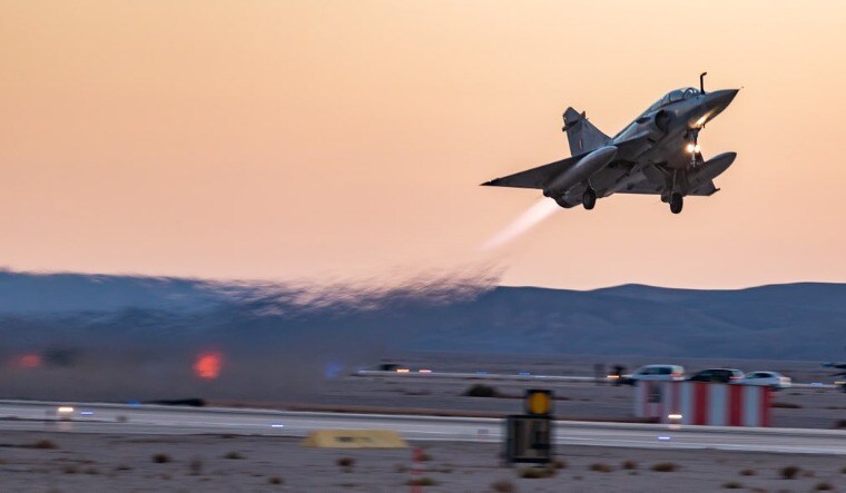An Indian Mirage 2000 taking off at Blue Flag | Twitter handle of Israeli Air Force