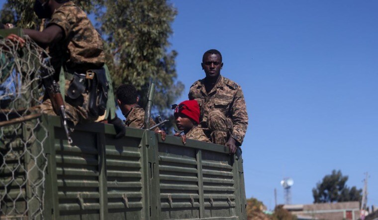 Ethiopian soldiers ride on a truck near the town of Adigrat, Tigray region, Ethiopia, March 18, 2021 | Reuters