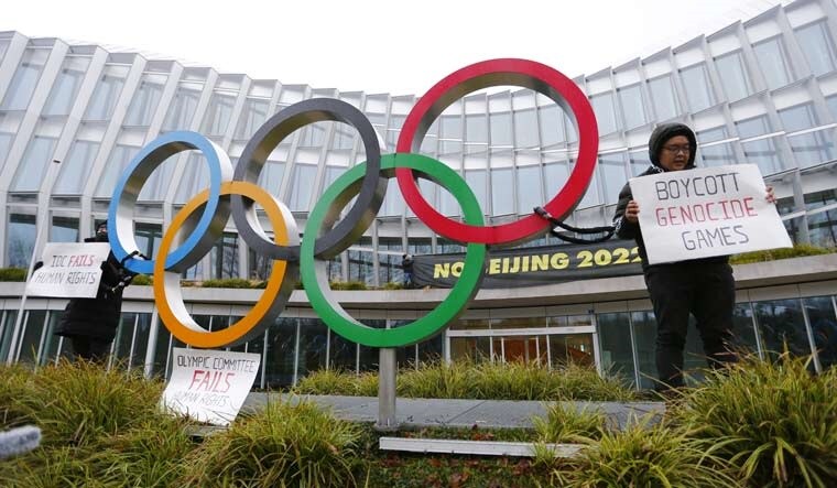 Students from the Tibetan Youth Association in Europe protesting outside the IOC headquarters in Geneva | Reuters