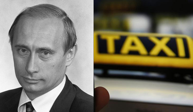 Collage: A photo of Vladimir Putin in 1998, a Taxi cab's board | RIA Novosti archive, image #100306/ Цифра, File