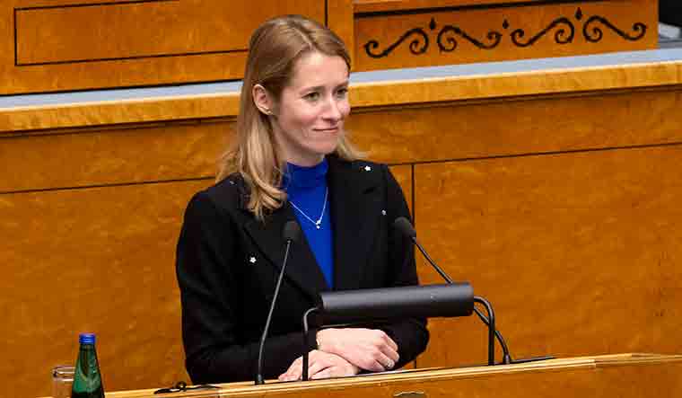Newly appointed Estonian Prime Minister Kaja Kallas speaks at the Estonian Parliament | AP