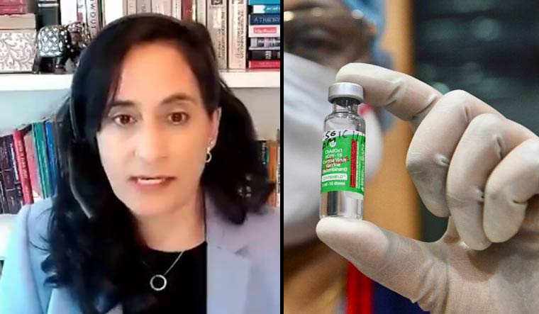 Minister of Public Services and Procurement Anita Anand, File photo of a Covishield vaccine produced in India | Twitter screengrab, Salil Bera
