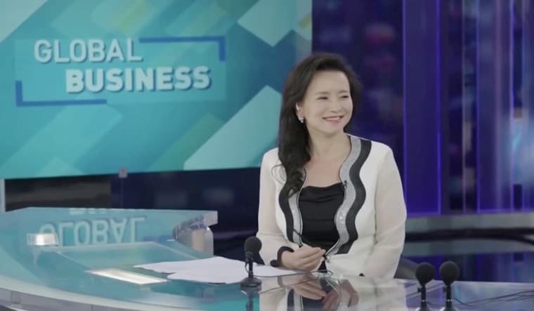 Australian journalist Cheng Lei is seen on a television set in Beijing, China, in this still image taken from undated video footage | Australia Global Alumni-Australian Department of Foreign Affairs and Trade/Handout via REUTERS